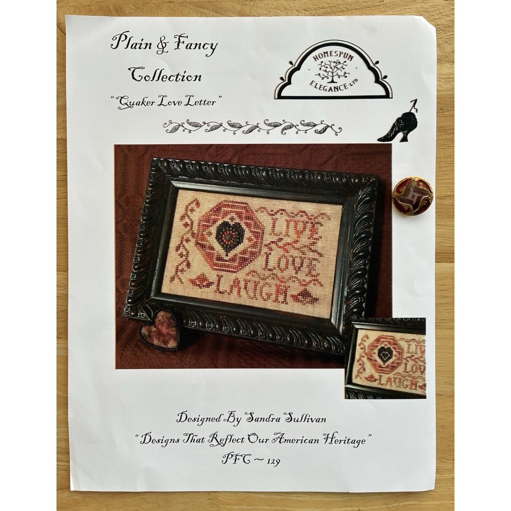 Quaker Love Letter by Homespun Elegance Cross Stitch Chart w Button*